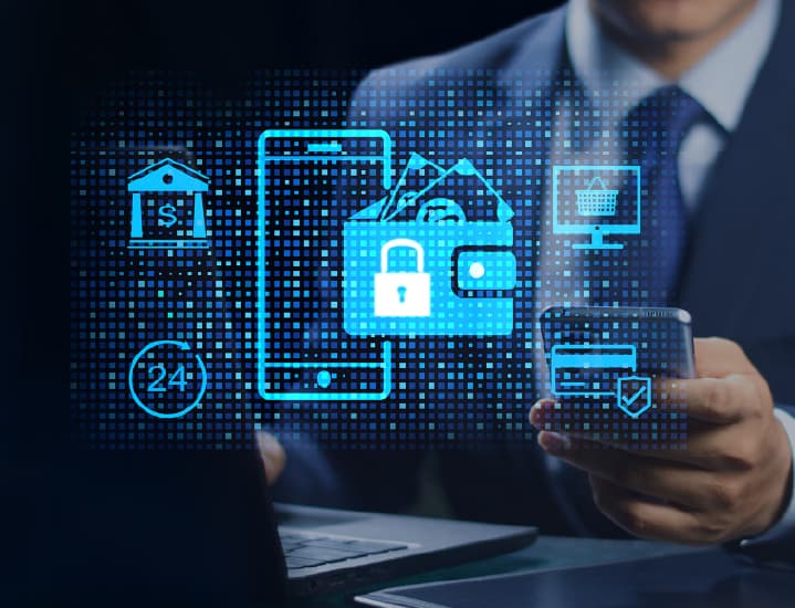 Illustration of a mobile phone with a laptop and a cellphone