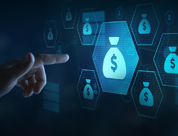 Illustration of a hand touching a screen that has a dollar sign